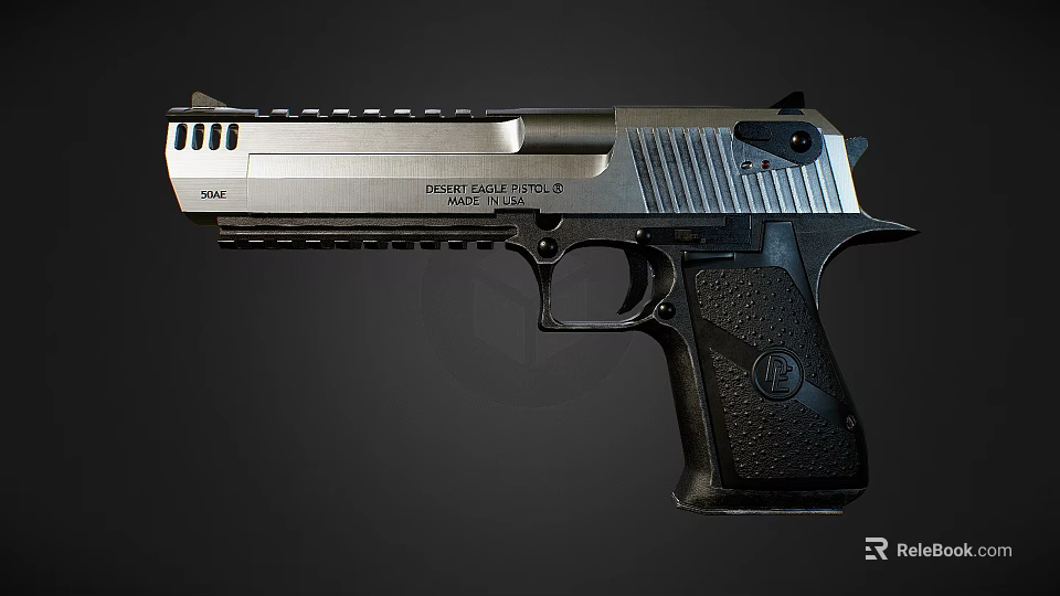 Black Eagle Style Pistol With Silver Black Finish Tactical Design And Ergonomic Grip 3d model 