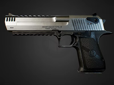 Black Eagle Style Pistol With Silver Black Finish Tactical Design And Ergonomic Grip 3d model