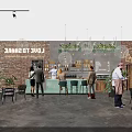 Charming Cafe Interior With Brick Wall Hanging Lights Green Plants And Cozy Seating