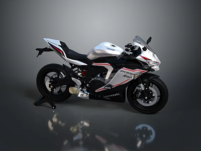 Sleek White Sports Motorcycle With Red And Black Stripes And Stylish Windshield Design 3d model