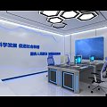 Modern Conference Room Interior With Hexagonal Ceiling Lights Blue Chairs And Large Screens 3d model