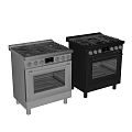 Stainless Steel Kitchen Oven Stove Appliance With Glass Door And Multiple Knobs