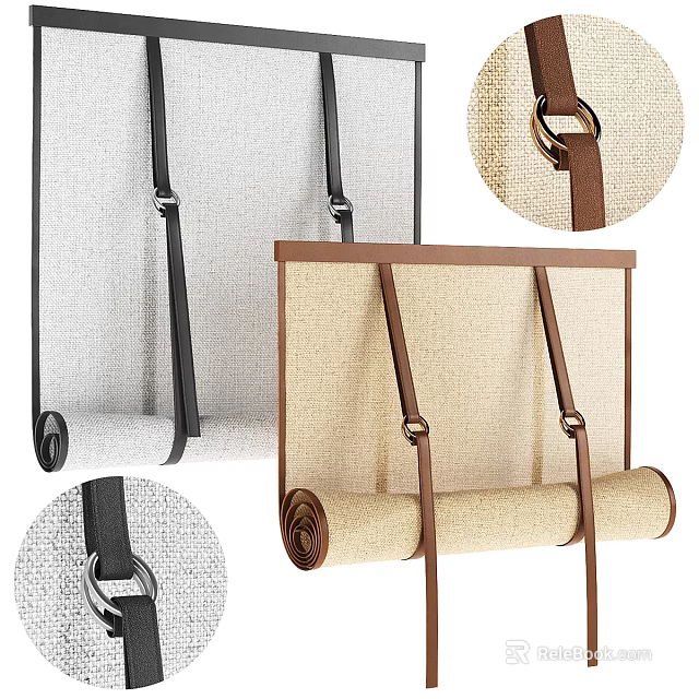 Roll up Curtains with Linen Fabric Leather Straps and Metal Rings for Interior Decor 3d model 