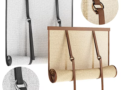 Roll up Curtains with Linen Fabric Leather Straps and Metal Rings for Interior Decor 3d model