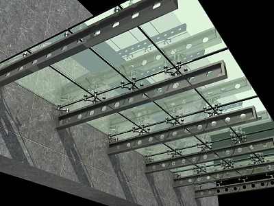 Modern Glass Awning With Transparent Panels And Metal Frame For Outdoor Sunshade Design 3d model