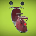 Red Vintage Scooter With Rearview Mirrors Headlight And Seat On Green Background