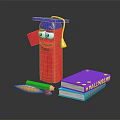 Decorative Ornaments Set With Graduation Cap Figurine Colorful Pencils And Wall Street Books