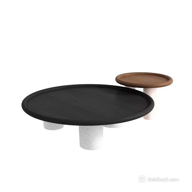 Modern Round Tray Style Coffee Tables With Black And Brown Tops And White Bases 3d model 