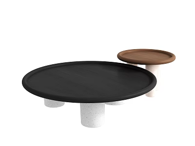 Modern Round Tray Style Coffee Tables With Black And Brown Tops And White Bases 3d model
