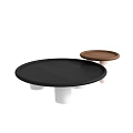 Modern Round Tray Style Coffee Tables With Black And Brown Tops And White Bases