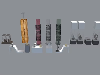 New Chinese Pillar Museum Palace Lantern Column Display Cabinet 3d model