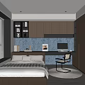 Tatami Bedroom Interior With Wooden Desk Bookshelves Window Blinds And Rug