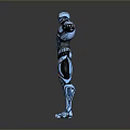 Blue Mechanical Robot Standing With Extended Arms And Streamlined Armor