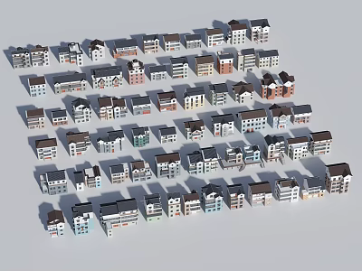 Various Small House Models Arranged On Gray Background With Different Styles 3d model