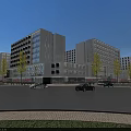 Modern Office Buildings Complex Featuring Central Courtyard Greenery And Surrounding Roads 3d model