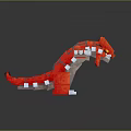 Red Block Built Dinosaur Model With White Teeth Claws Spikes On Gray Background 3d model