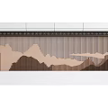 Elegant Decorative Wall With Wooden Slats Mountain Landscape And Side Lamp Posts
