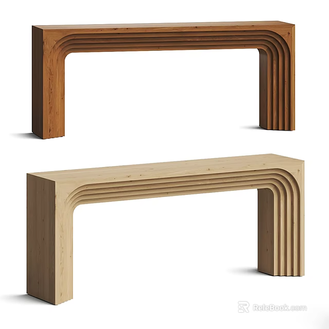 Modern Wooden Console Table With Curved Edges And Layered Structure Design 3d model 
