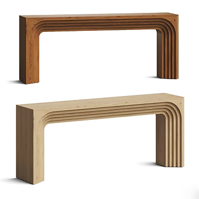 Modern Wooden Console Table With Curved Edges And Layered Structure Design 3d model