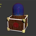 Wooden Cube Device with Blue Sphere Top Yellow Corners Red Dot and White Edge Lines