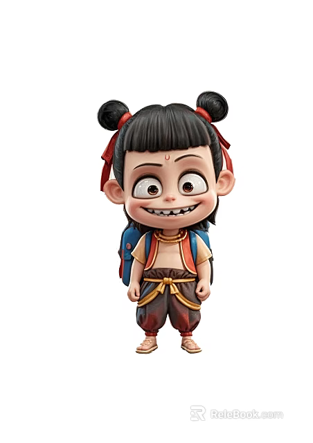 Animated Game Character With Double Buns Red Headband Traditional Outfit Blue Backpack And Playful Expression 3d model 