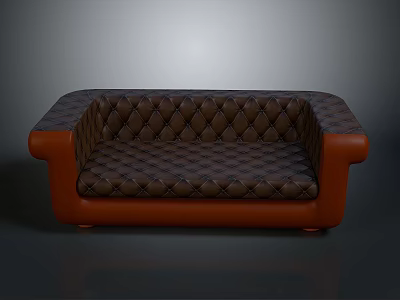 Elegant Classic Brown Leather Sofa With Tufted Design And Orange Armrests 3d model