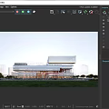 Modern Commercial Complex Exterior With Glass Facade Brand Logos And Pedestrian Area