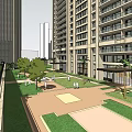 Modern Commercial Complex with High Rise Buildings Greenery and Plaza Area