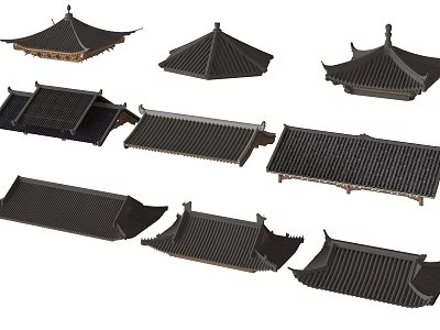 Various Traditional Roof Styles Of Chinese Ancient Architecture With Classic Design 3d model