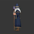Man As Wizard Wearing Blue Robe White Beard Pointed Hat And Staff With Crystal Ball