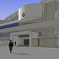Modern Hospital Exterior Design With Glass Curtain Wall Red Cross Symbol And Entrance Canopy