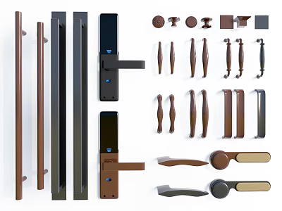 Various Door Handles In Different Styles And Colors For Home Interior Design 3d model