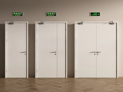 White Double Door Design For Interior Safety Exit With Handle And Closer 3d model