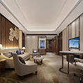 Elegant Modern Hotel Guest Room Interior Design With Sofa Coffee Table TV And Work Desk