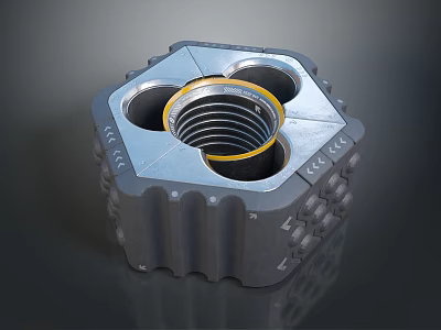 Industrial Metal Hexagonal Mechanical Component With Threaded Hole Multiple Holes And Textured Surface 3d model