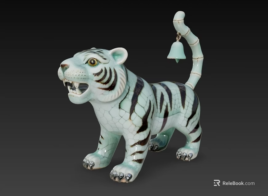 Artistic Tiger Sculpture With Black Striped Design And Tail Hanging Bell Ornament 3d model 