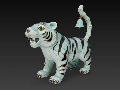 Artistic Tiger Sculpture With Black Striped Design And Tail Hanging Bell Ornament 3d model