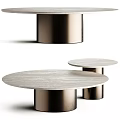 Elegant Round Marble Dining Table Set With Bronze Cylindrical Metal Base For Modern Home Decor