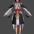 Woman In Traditional Black And White Outfit With Red Sash Golden Knots And Wide Sleeves