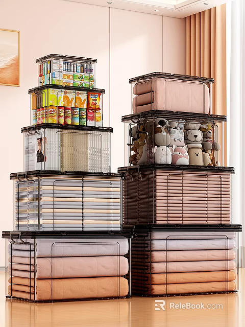 Stackable Transparent Clothes Storage Bins with Lids for Efficient Closet and Garment Organization 3d model 