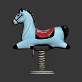 Building Blocks Rocking Horse Toy with Blue Body Red Saddle and Spring Base Design