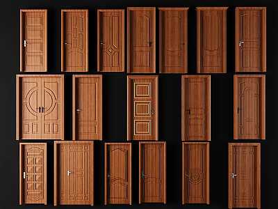 Various Wooden Hinged Doors With Different Panel Designs For Home Interior Decoration 3d model