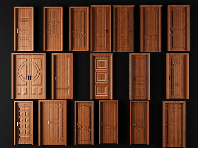 Jianou swing door solid wood door decorative door single door 3d model