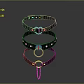 Black Leather Household Collar With Metal Rings And Rivets For Daily Use