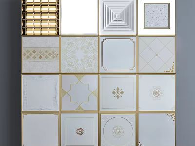 Various Decorative Ceiling Tile Designs With Intricate Patterns And Golden Borders 3d model