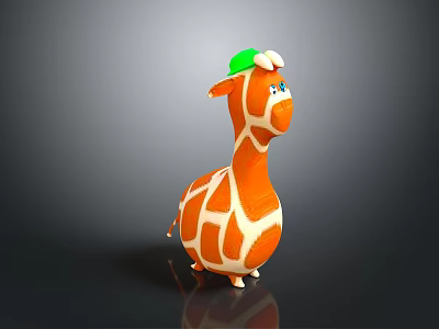 Cute Giraffe Game and Movie Character With Orange White Stripes And Green Hat 3d model