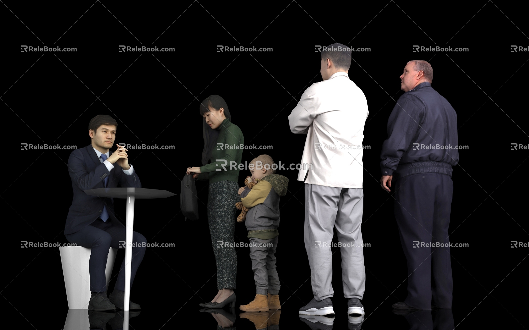 Men and Women Multi-person Scene Dialogue Chat Children Handsome Boys Police Uniform Suit Men Sitting Scene Atmosphere Characters 3d model