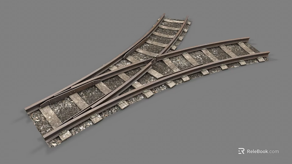 Railroad Track Crossing Structure With Wooden Ties Gravel And Metal Rails 3d model 