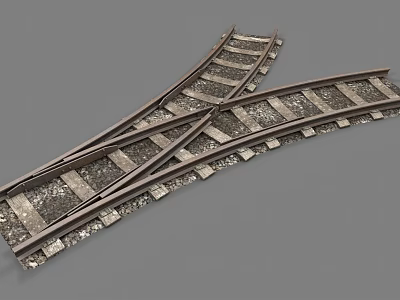Railroad Track Crossing Structure With Wooden Ties Gravel And Metal Rails 3d model