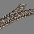Railroad Track Crossing Structure With Wooden Ties Gravel And Metal Rails